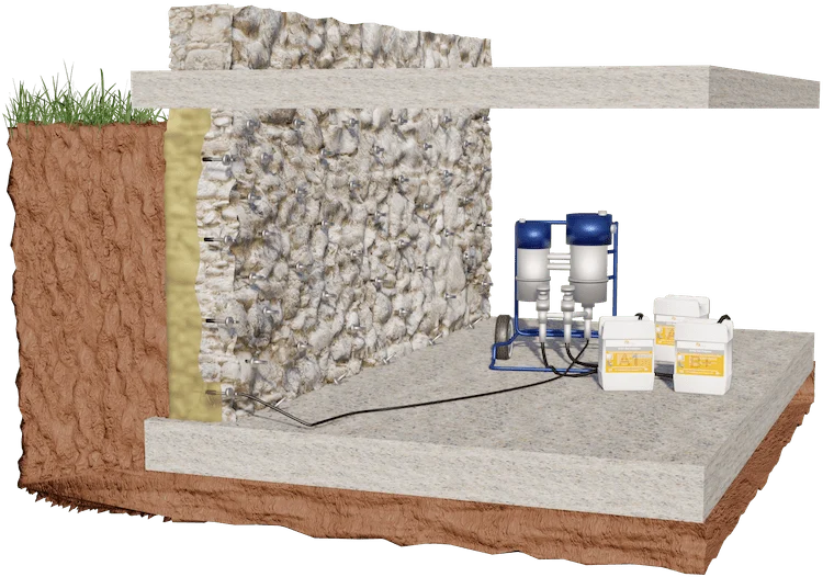 taş duvar akrilik enjeksiyon su yalıtımı